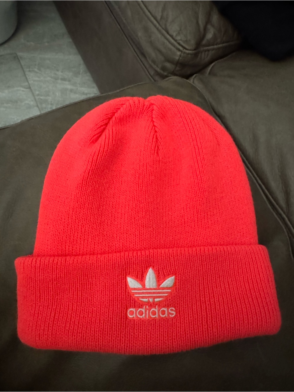 adidas Red Trefoil Cuffed Knit Beanie